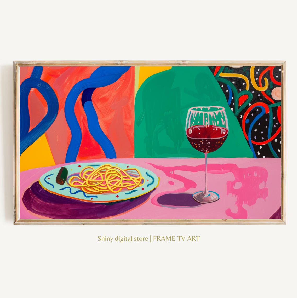 Spaghetti Plate Red Wine Pop Art Colorful Kitchen Still Life Poster