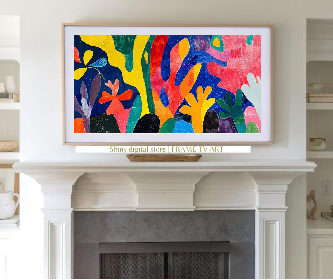 Bold Abstract Organic Shapes Blue Yellow Red Modern Colorful Art Print - Image 3