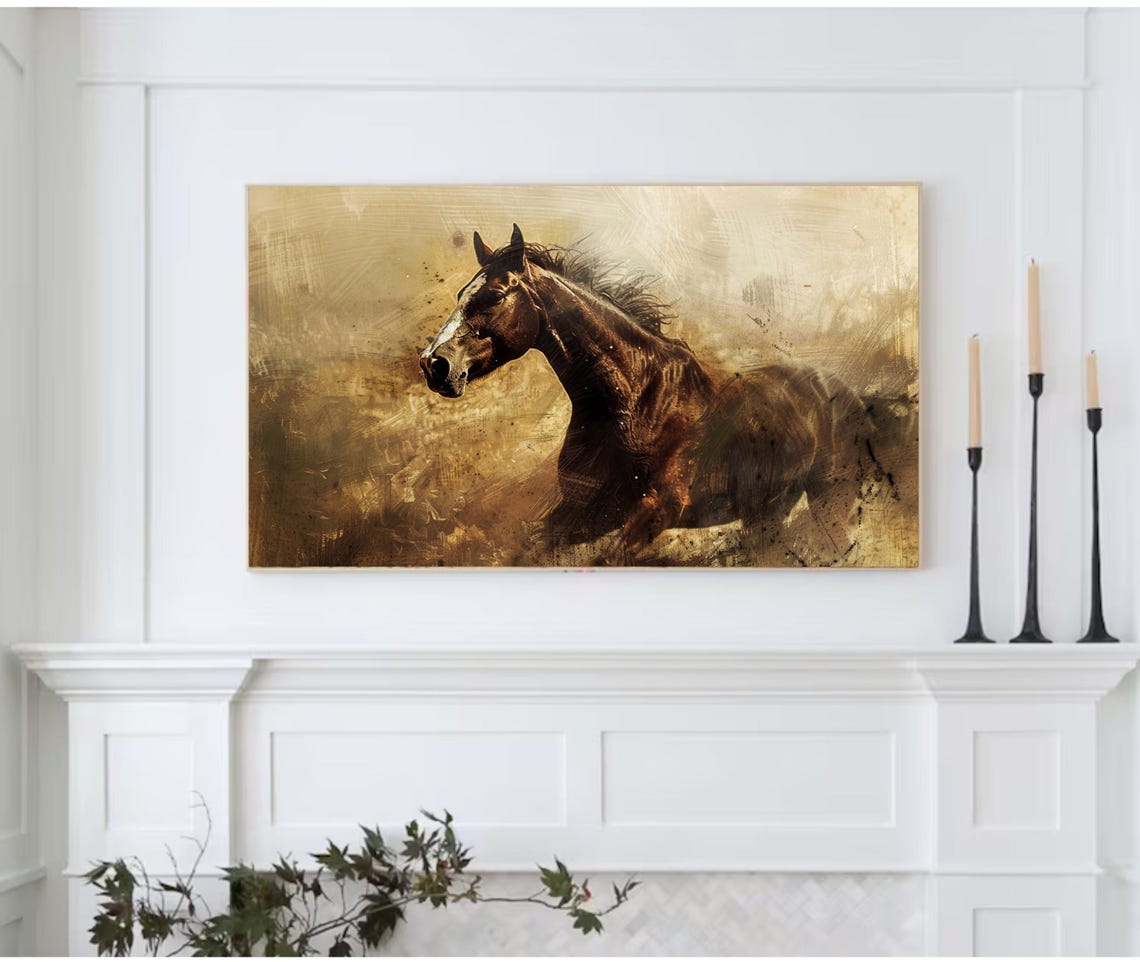 Frame Tv Art Farmhouse Beautiful Vintage Horse Instant Farmhouse Wildlife Animal Painting Dark Tv A013 - Image 2