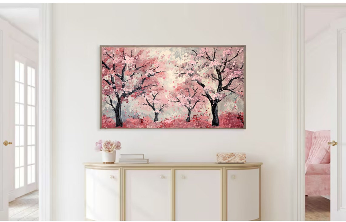 Cherry Blossom Grove Pink Canopy Romantic Spring Painting Poster - Image 2