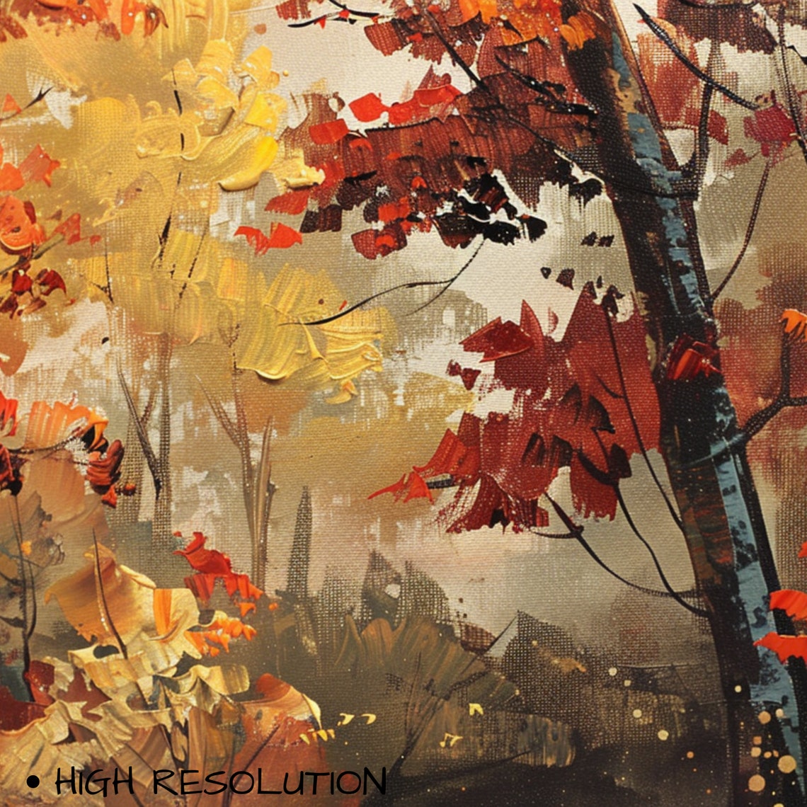 Autumn Birch Trees Red Orange Oil Painting Thick Impasto Fall Poster - Image 3