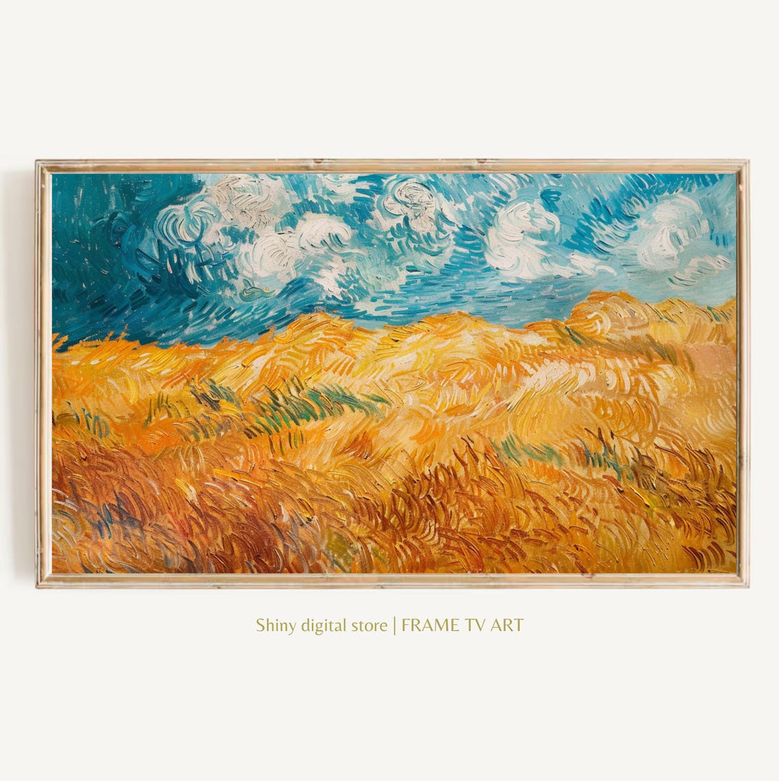 Golden Wheat Field Swirling Blue Sky Impasto Style Art Poster
