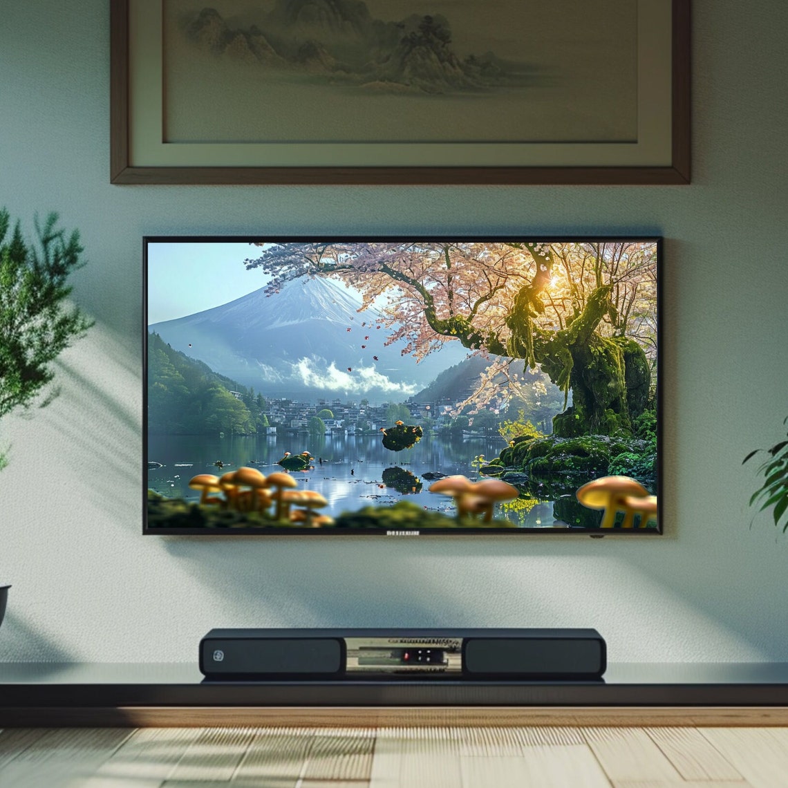 Mount Fuji Cherry Blossom Lake Spring Snow Capped Peak Frame TV Poster - Image 3