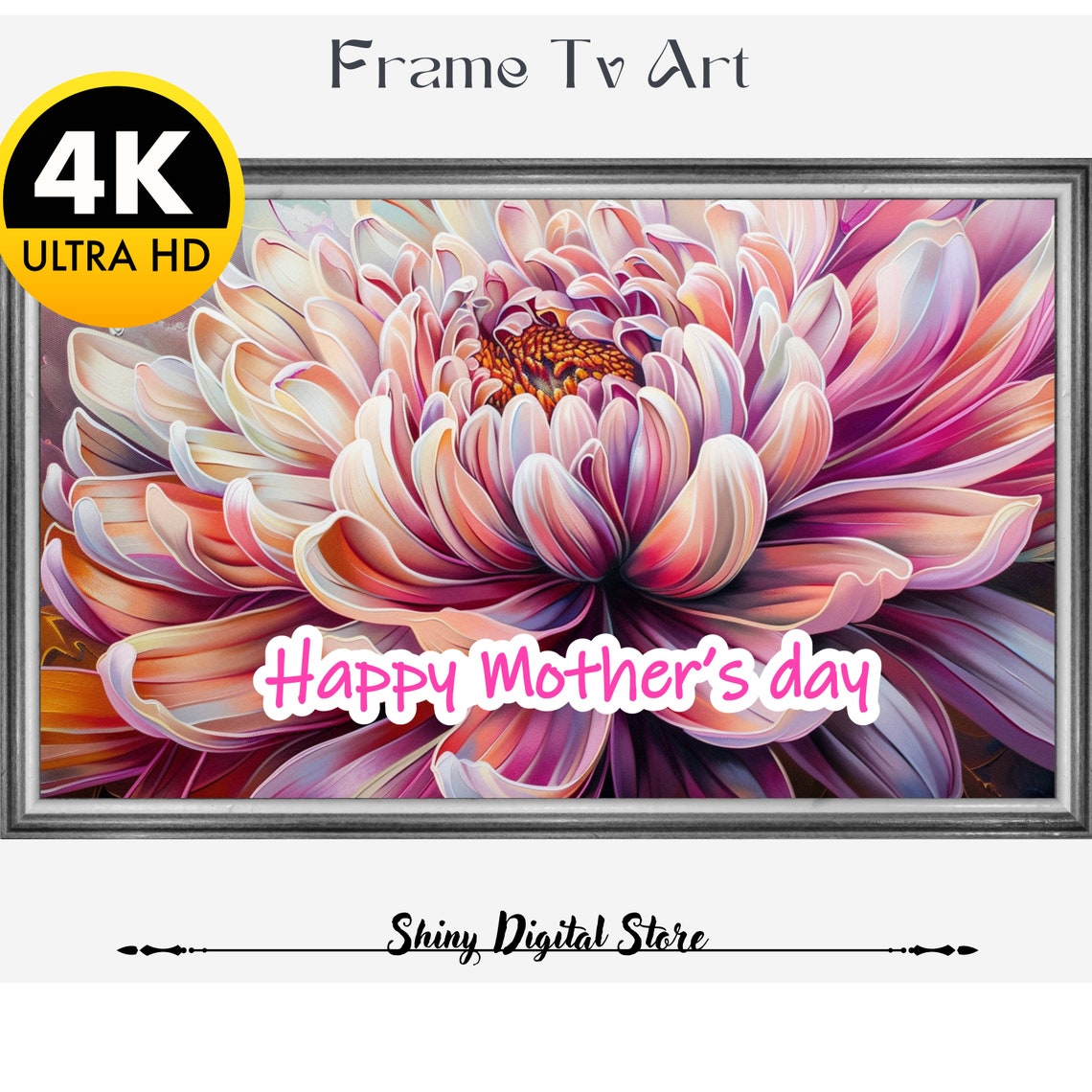 Happy Mother's Day Chrysanthemum Floral Pink Watercolor Poster