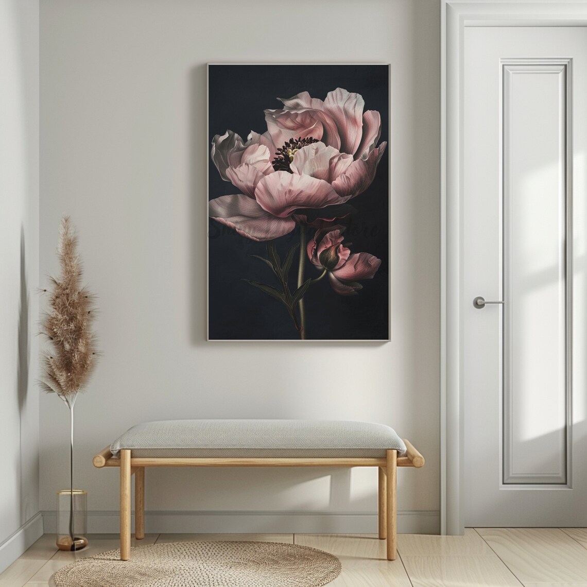 Dark Academia Art Print Moody Vintage Dark Flower Print Floral Pink Roses Still Life Oil Painting Art - Image 3