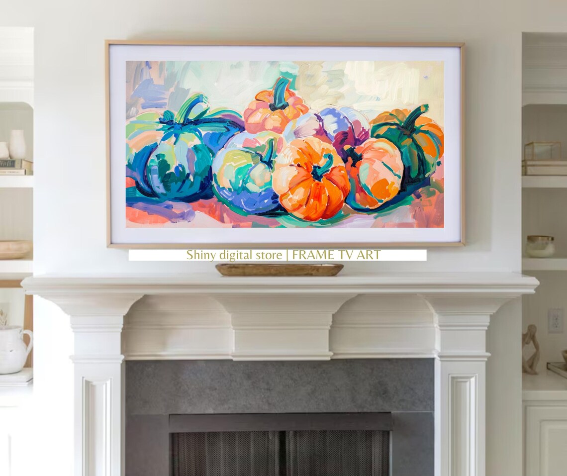 Pastel Pumpkins Fall Still Life Painting Pink Orange Harvest Art Print - Image 3