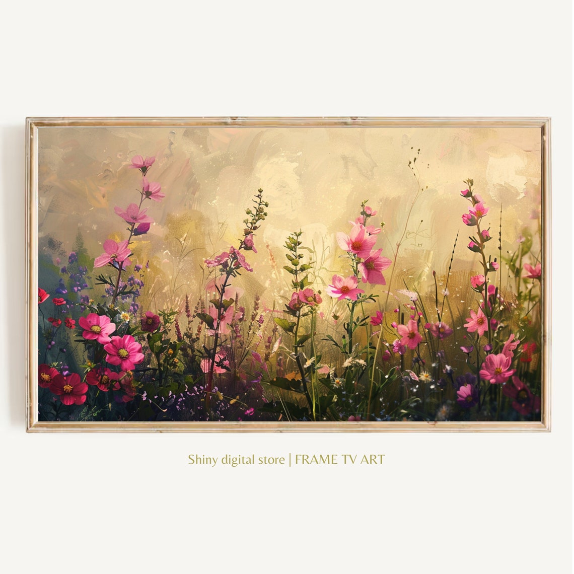 Pink Cosmos Wildflower Meadow Golden Light Spring Floral Art Poster