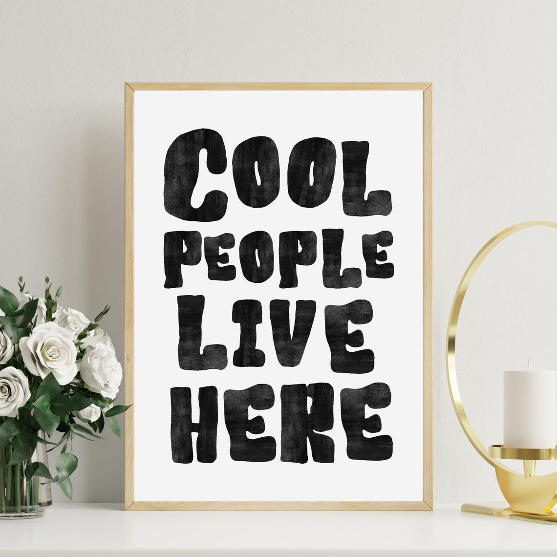 Cool People Live Here Bold Black Typography Funny Home Wall Art
