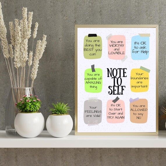 Note to Self Positive Affirmations Sticky Notes Inspirational Poster