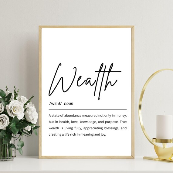 Wealth Definition Typography Print Motivational Office Decor