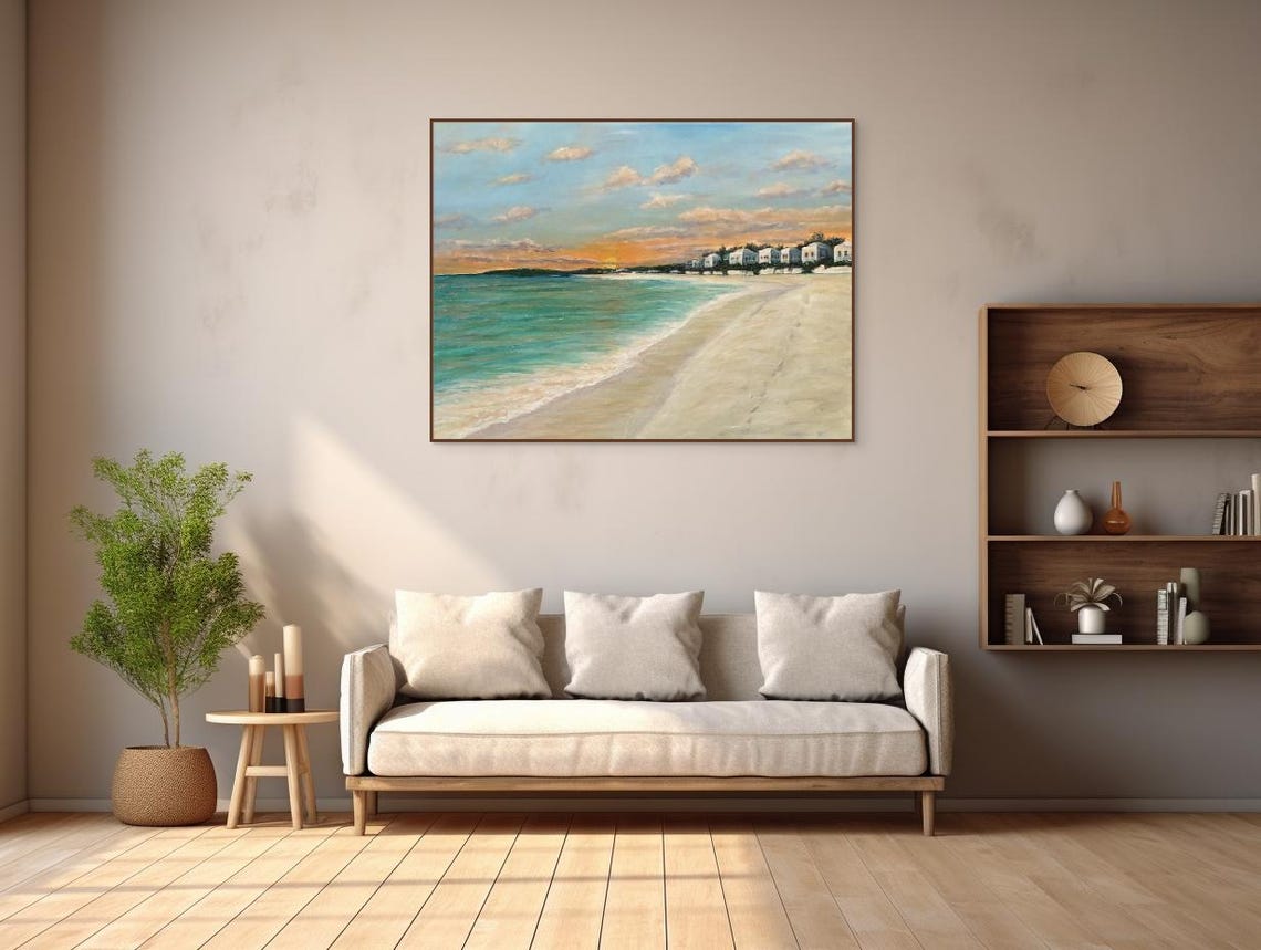 Beach Sunset Golden Sky Beach Cottages Turquoise Shore Coastal Poster - Image 4