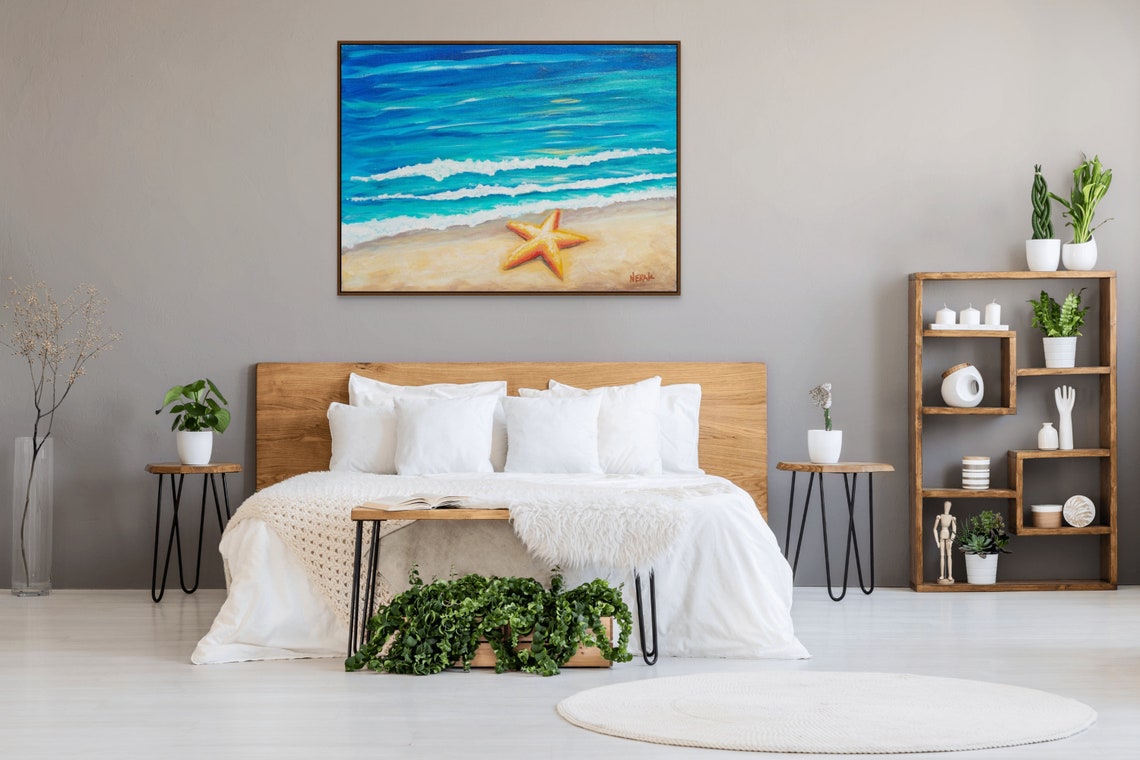 Starfish On Sandy Beach Blue Ocean Waves Coastal Sea Life Poster - Image 2