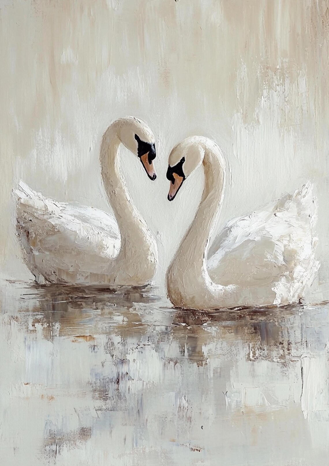White Swan Couple Oil Painting Print, Rustic Vintage - Image 6