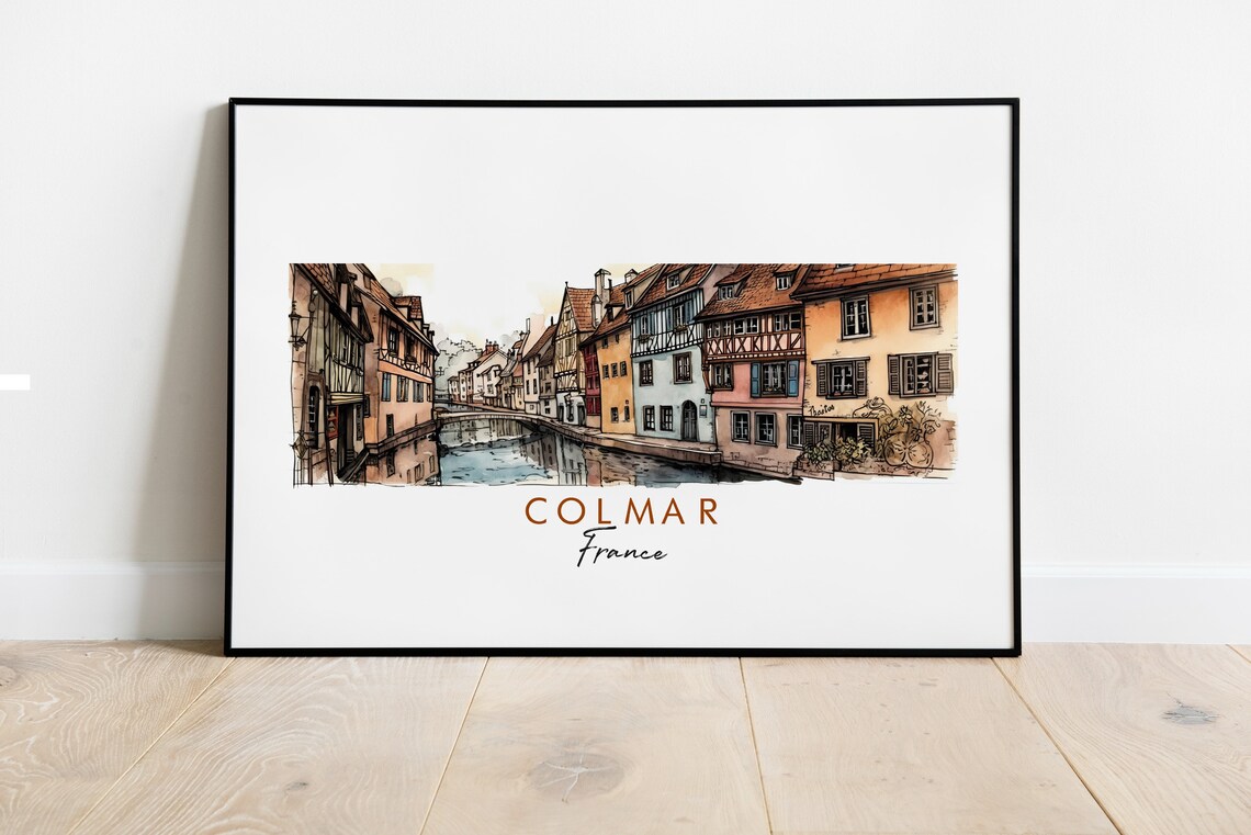 Colmar France Half Timbered Canal Houses Watercolor Art Poster