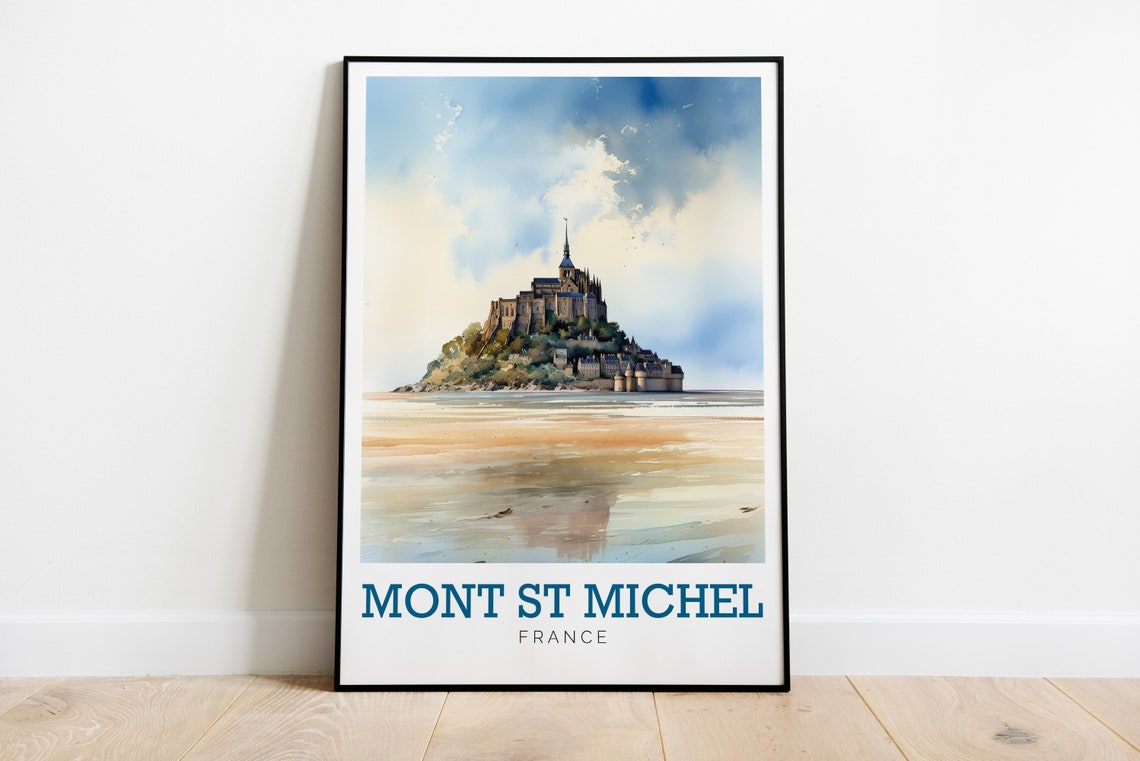 Mont St Michel France Tidal Island Abbey Watercolor Art Poster