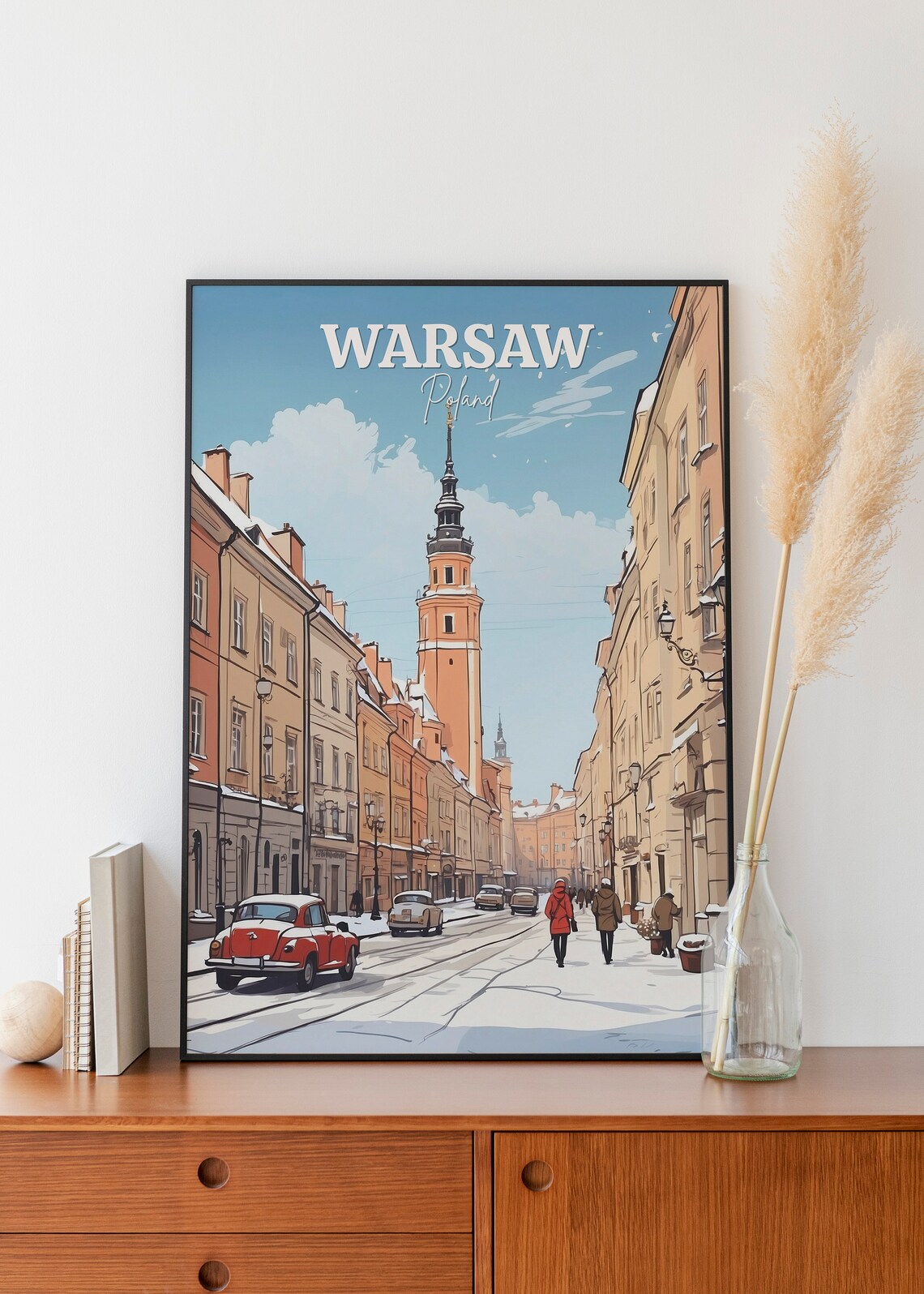 Warsaw Poland Snowy Old Town Street Winter City Travel Scene Poster - Image 2