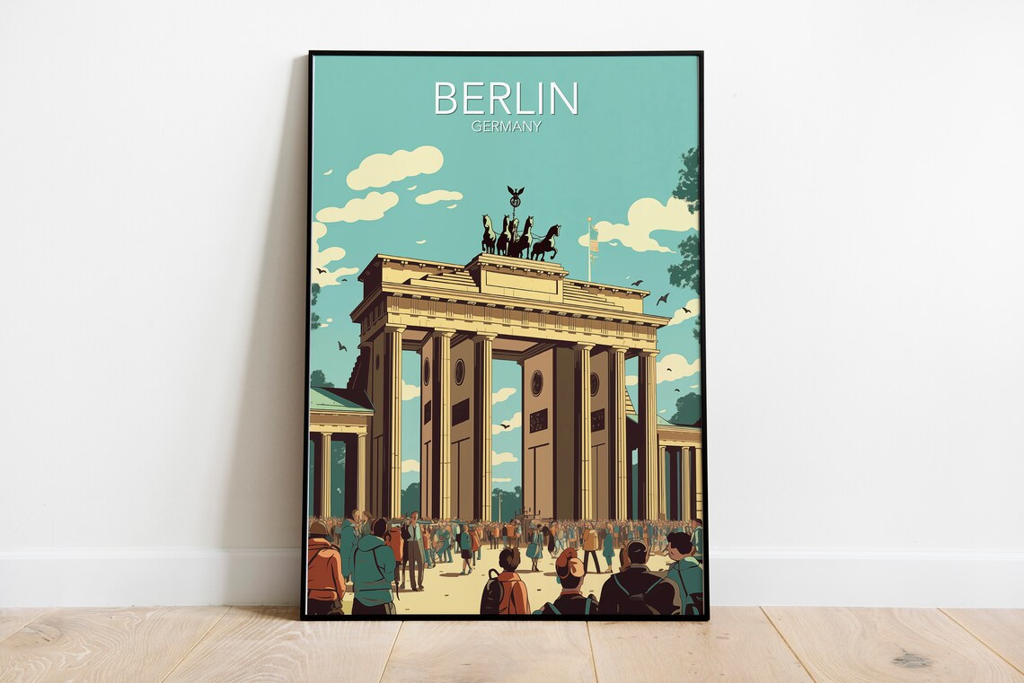 Berlin Brandenburg Gate Illustrated Vintage Style Travel Poster