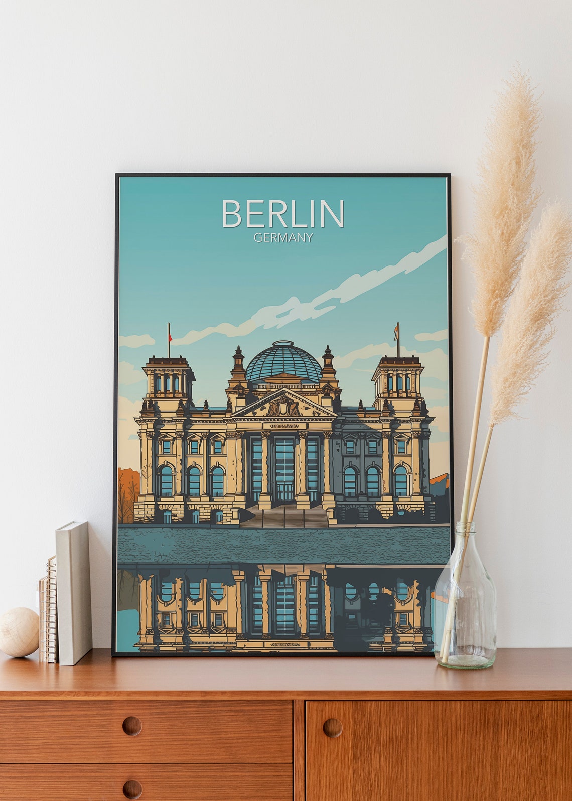 Berlin Germany Reichstag Glass Dome River Reflection Art Poster - Image 3