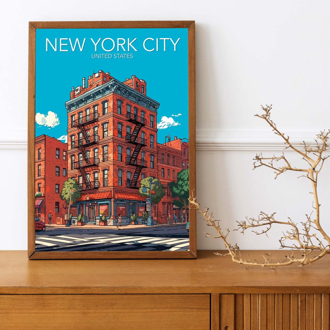 New York City Greenwich Village Brownstone Street Travel Poster