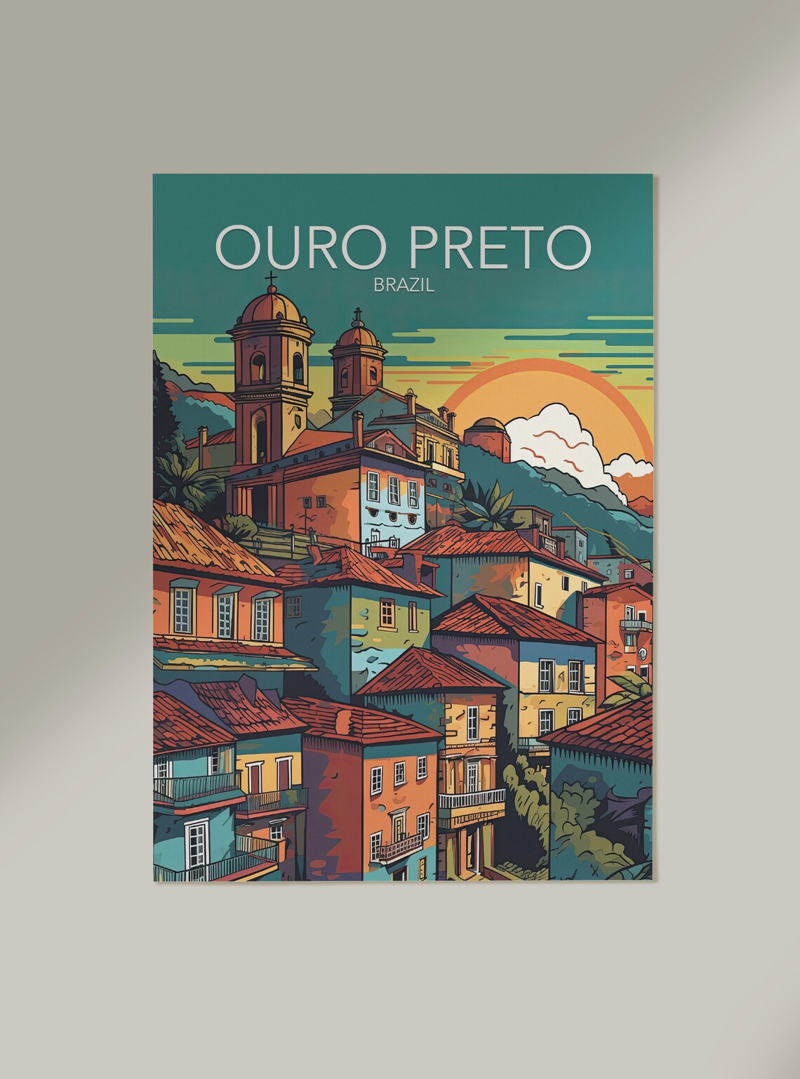 Ouro Preto Brazil Colonial Rooftops Sunset Modern Travel Poster - Image 2