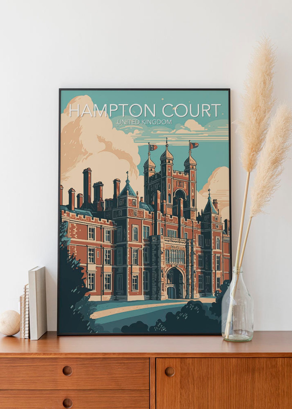 Hampton Court Tudor Palace United Kingdom Retro Travel Poster - Image 2