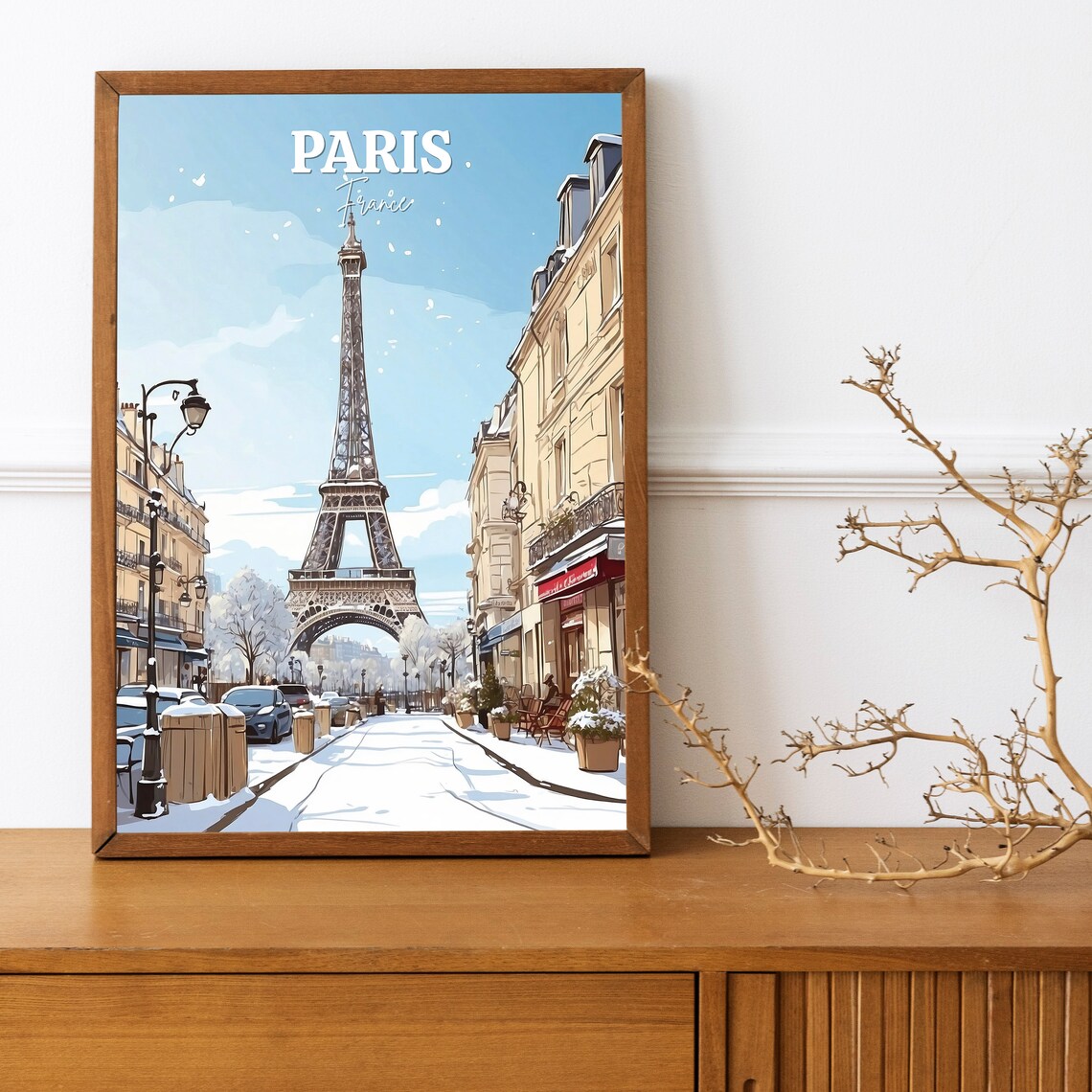 Paris France Eiffel Tower Snowy Street Winter Travel Landmark Poster - Image 3