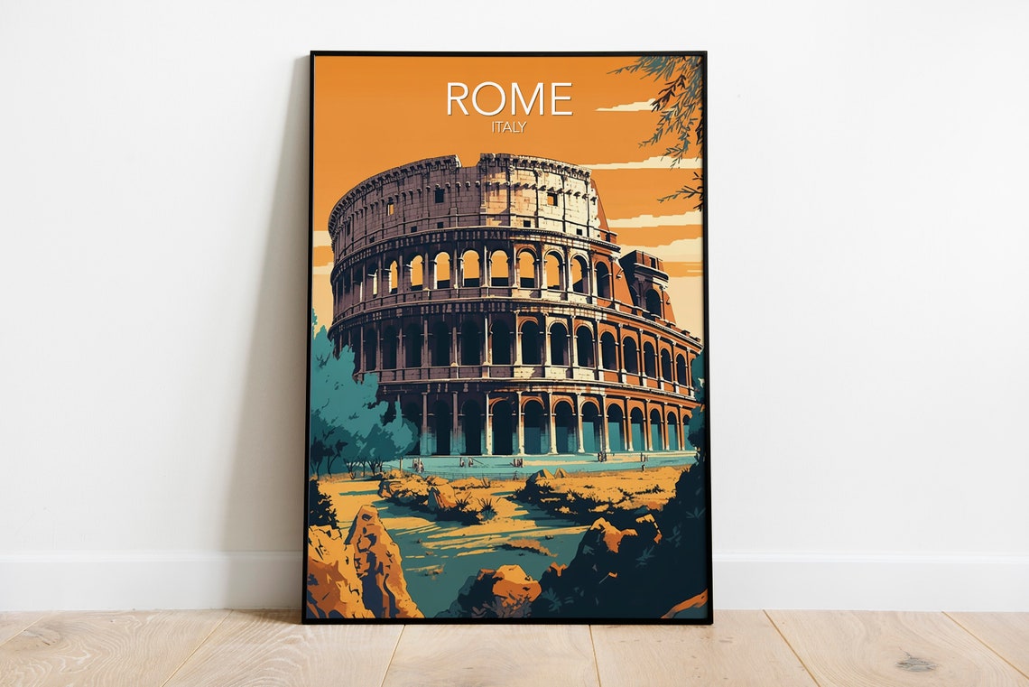 Rome Italy Colosseum Ancient Historic Amphitheater Sunset View Poster