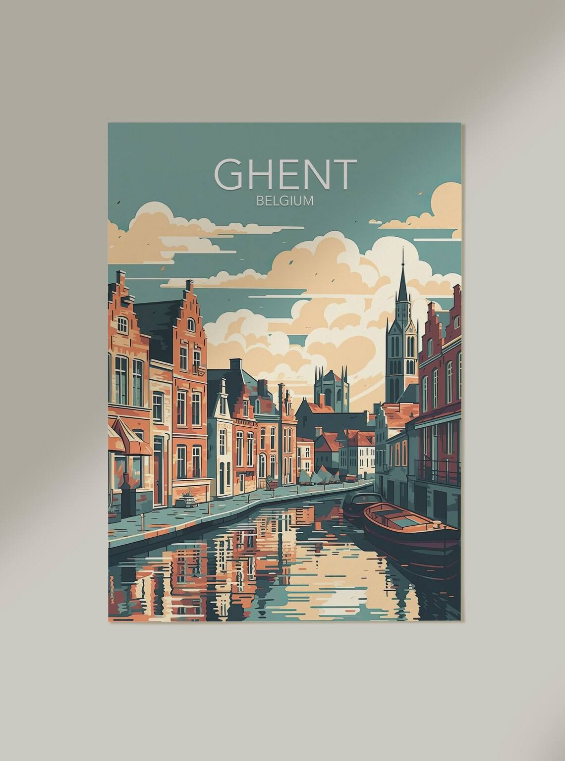 Ghent Belgium Medieval Canal City Reflection Modern Travel Poster - Image 2