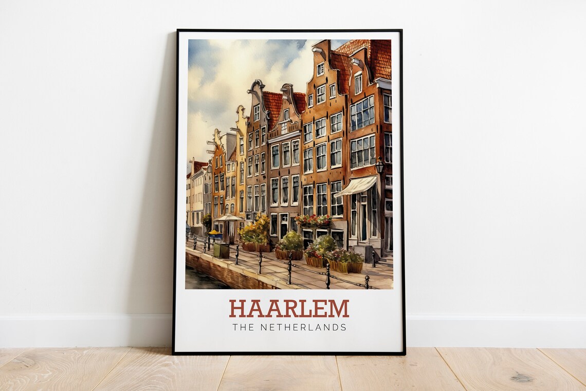 Haarlem The Netherlands Canal Gabled Houses Watercolor Poster