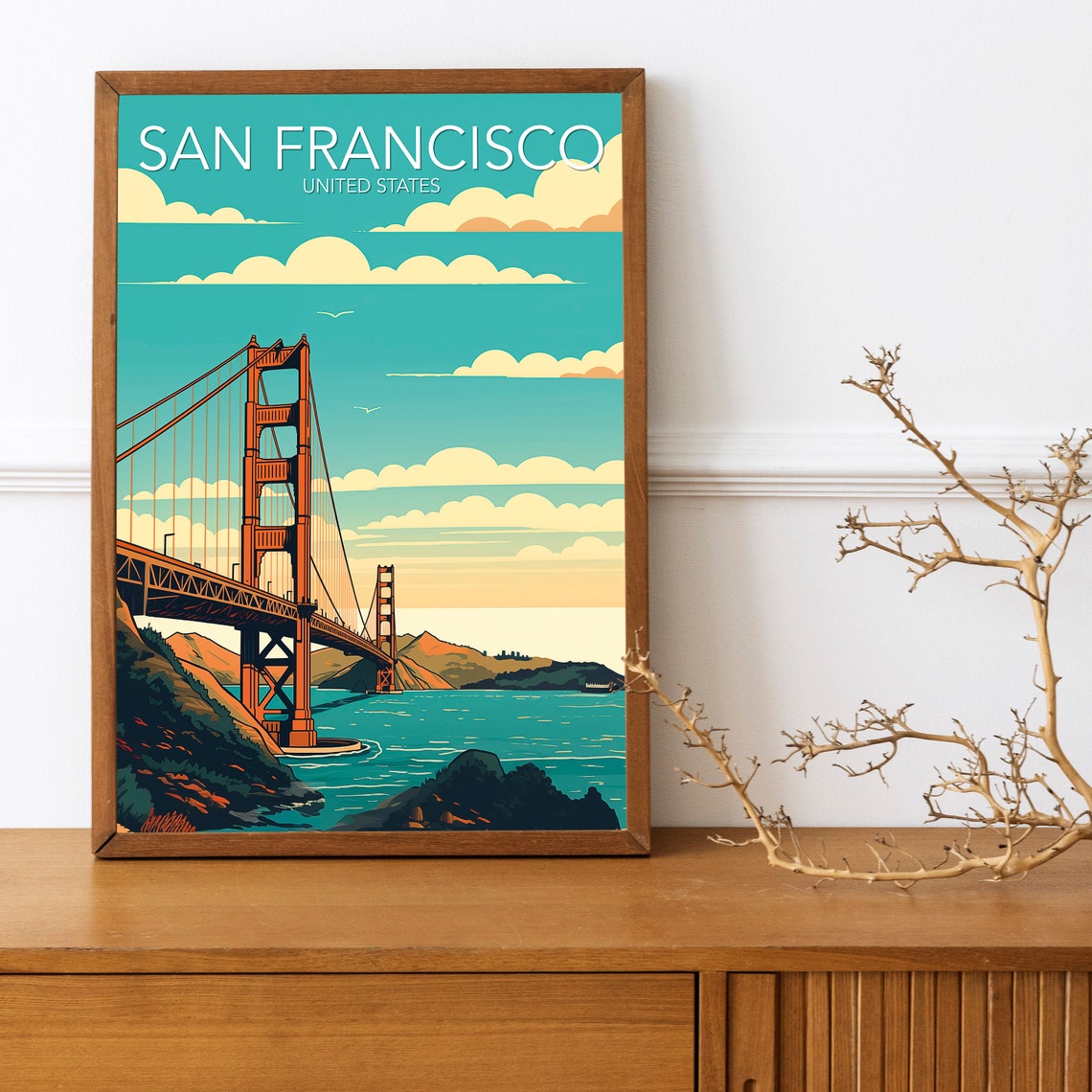 Golden Gate Bridge San Francisco Vintage Travel Style Poster
