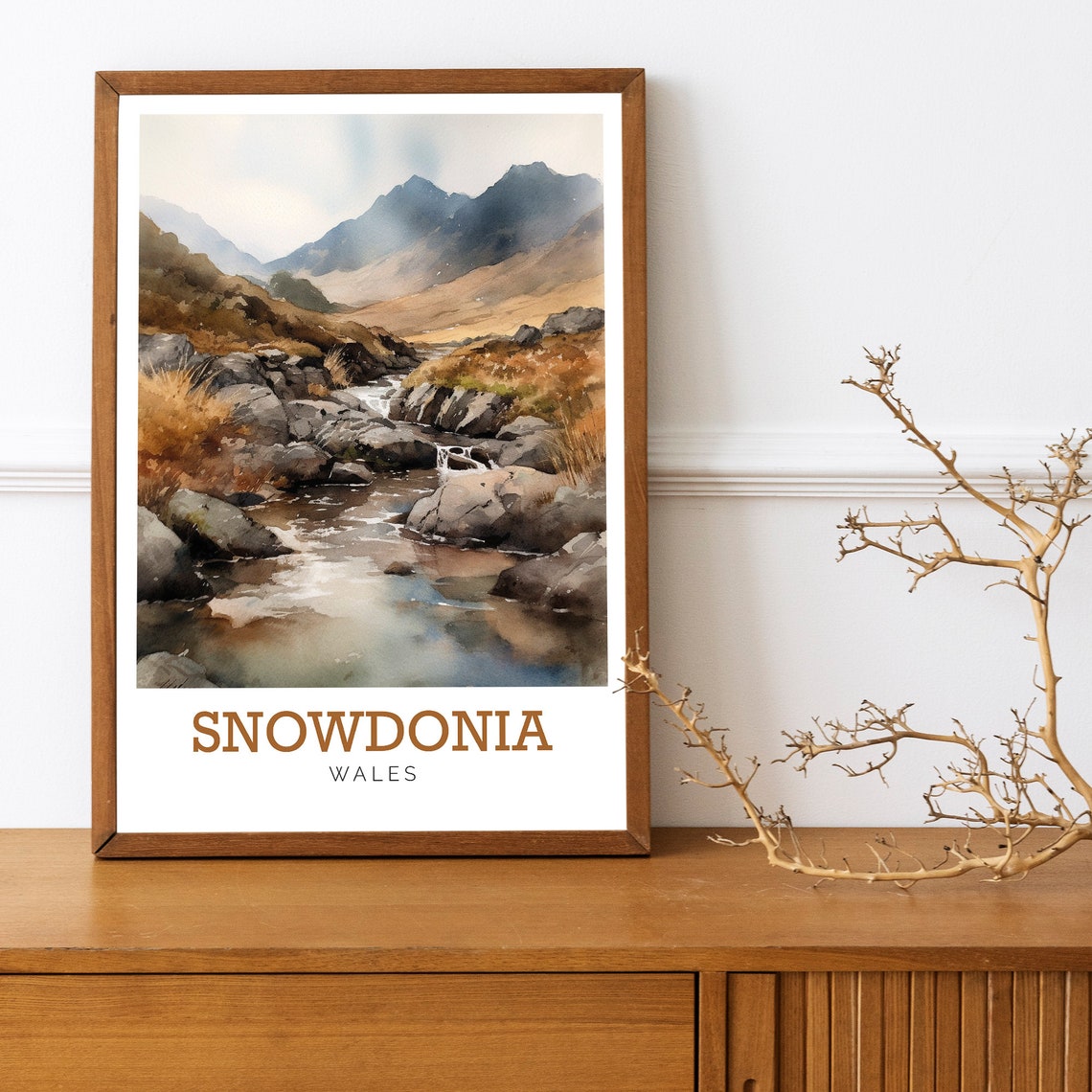Snowdonia Wales Rocky Mountain Stream Watercolor Travel Poster - Image 2