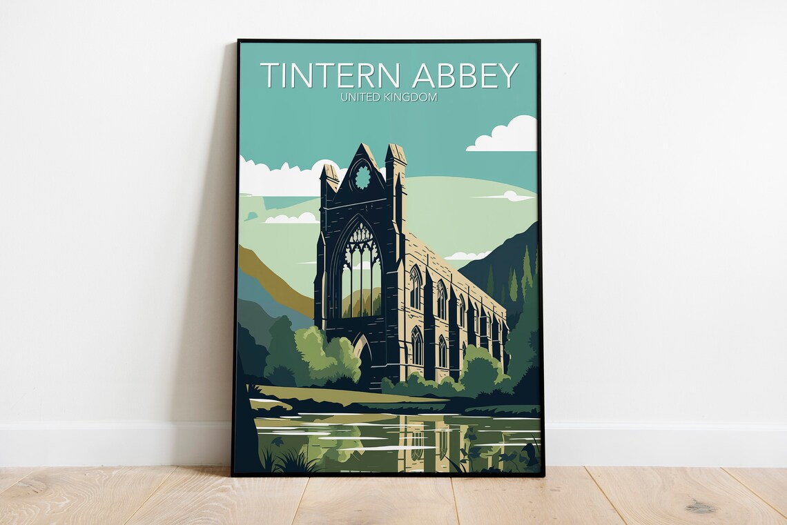 Tintern Abbey United Kingdom Gothic Ruins River Vintage Travel Poster