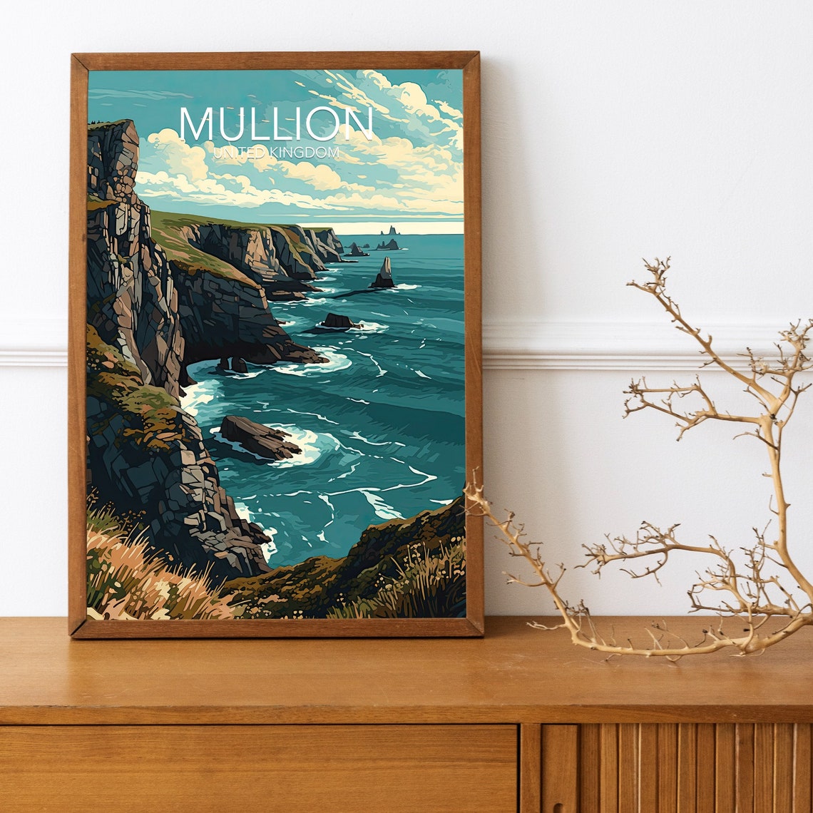 Mullion Cornish Sea Cliffs Dramatic Coast Modern Travel Poster