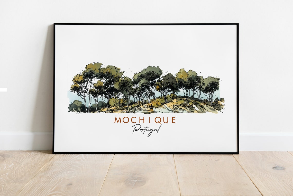 Mochique Portugal Pine Forest Hills Minimalist Ink Art Poster