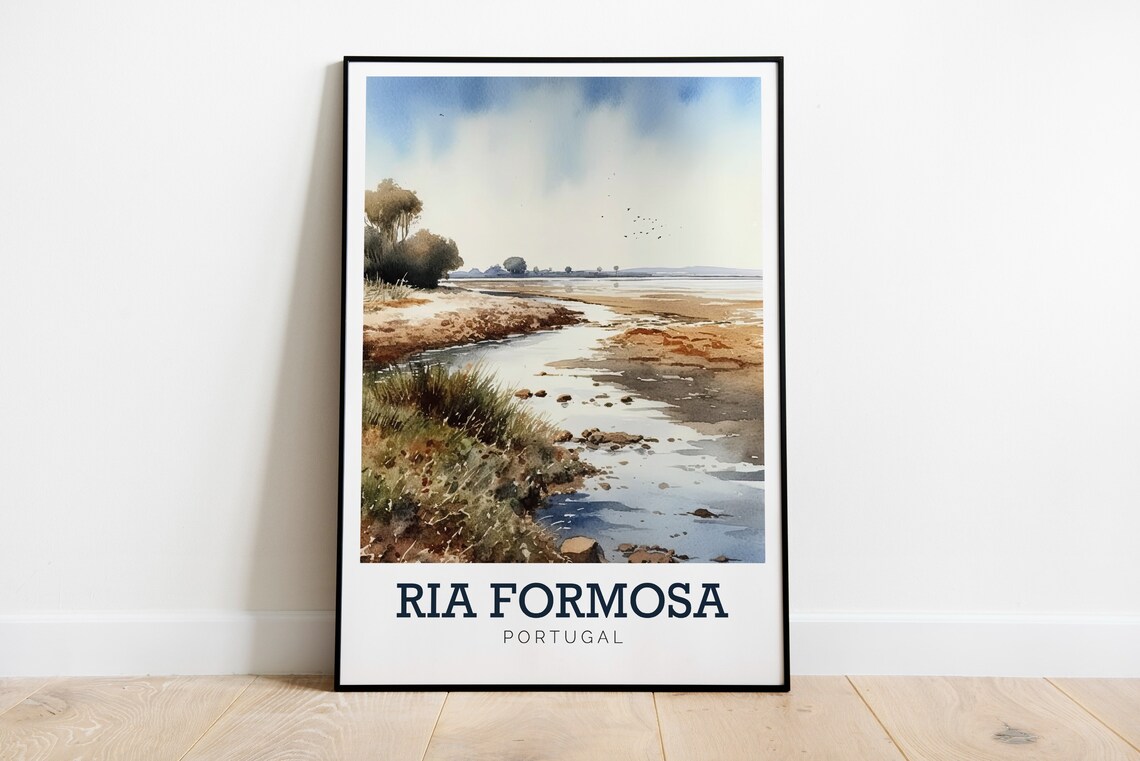 Ria Formosa Portugal Tranquil Lagoon Marsh Watercolor Art Poster