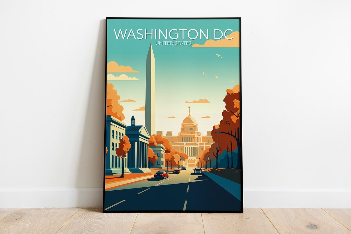 Washington DC Historic Monument Capitol Fall Foliage Mall Poster