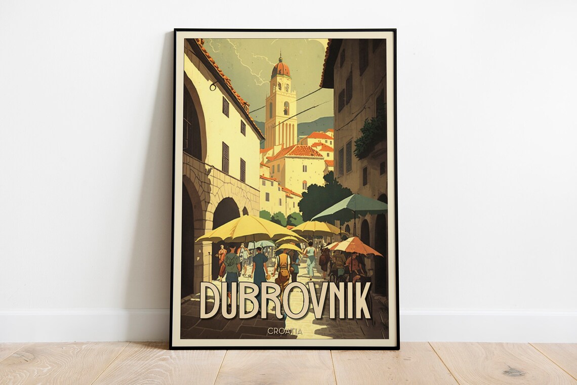 Dubrovnik Croatia Vintage Old Town Street Market Umbrella Poster