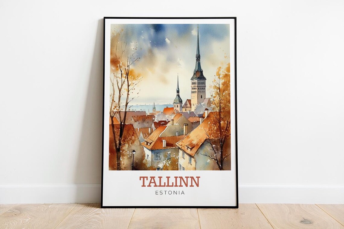Tallinn Estonia Old Town Rooftops Watercolor Medieval City Poster