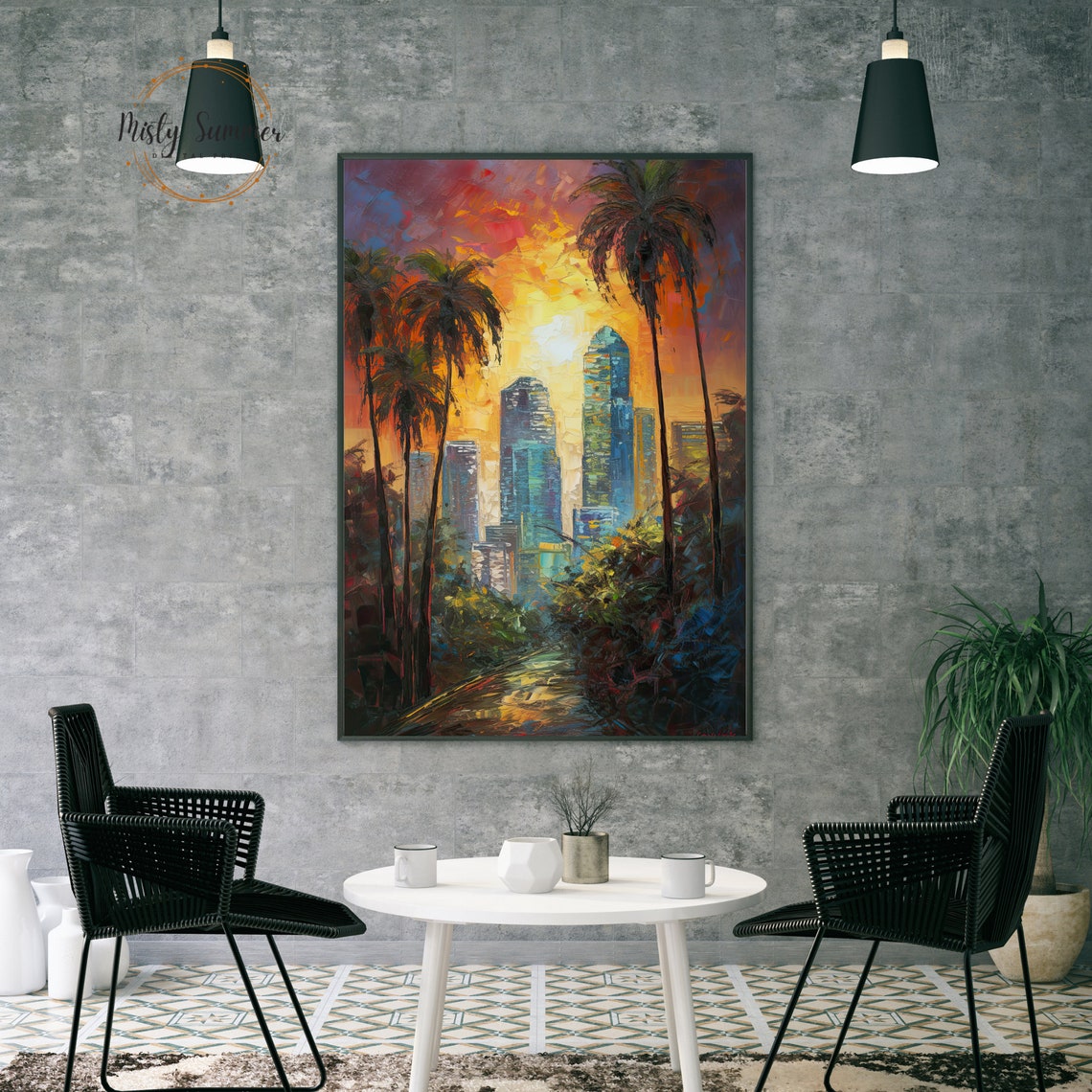 Downtown Skyline Palm Trees Sunset City Glow Impressionist Wall Poster - Image 4