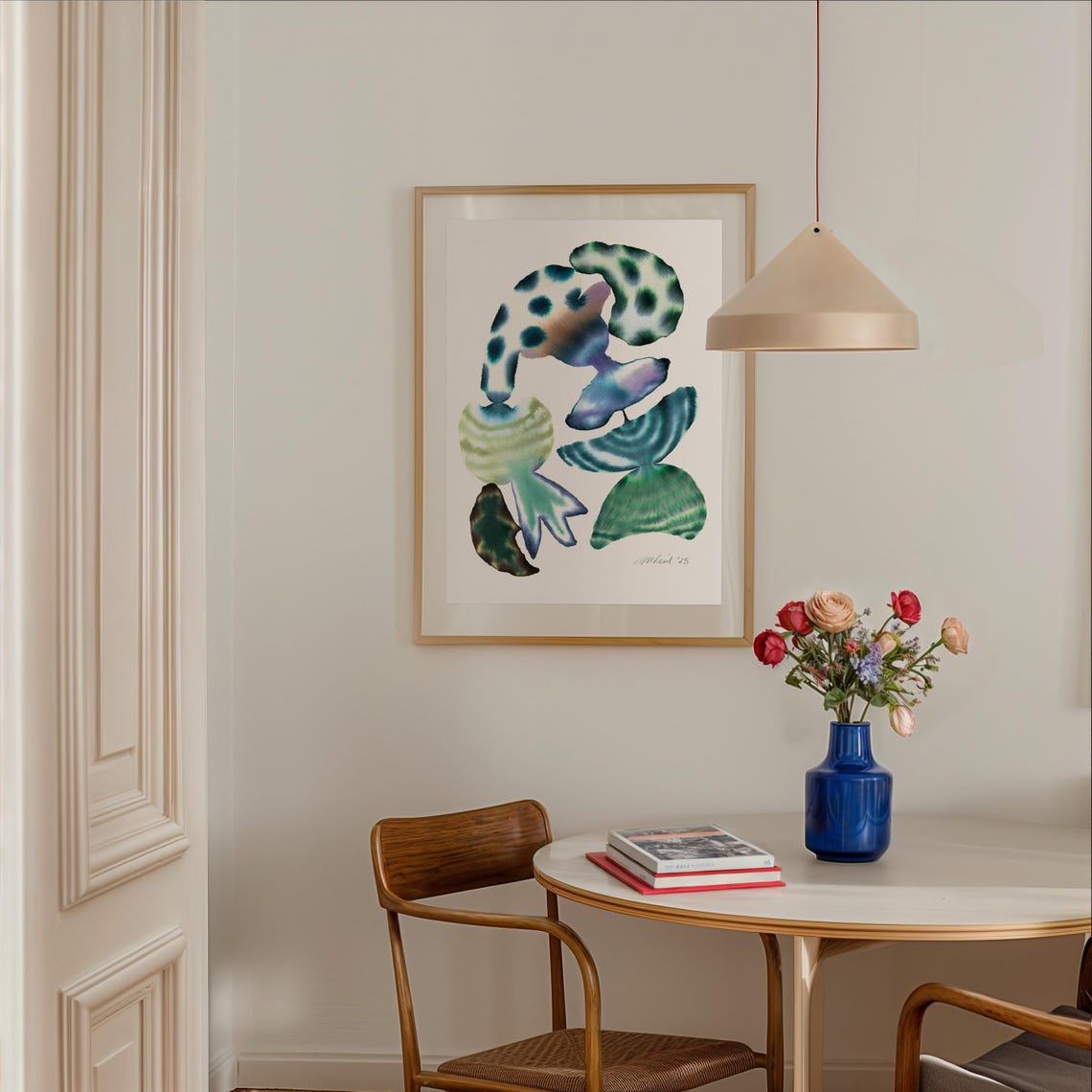 Teal Blue Organic Watercolor Shell Inspired Forms Art Poster - Image 2