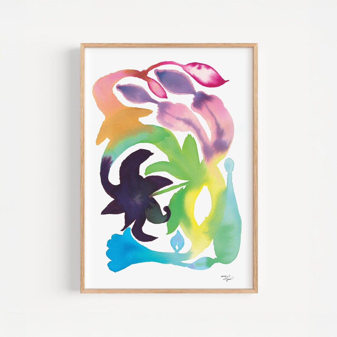 Vibrant Rainbow Botanical Watercolor Floral Abstract Art Poster