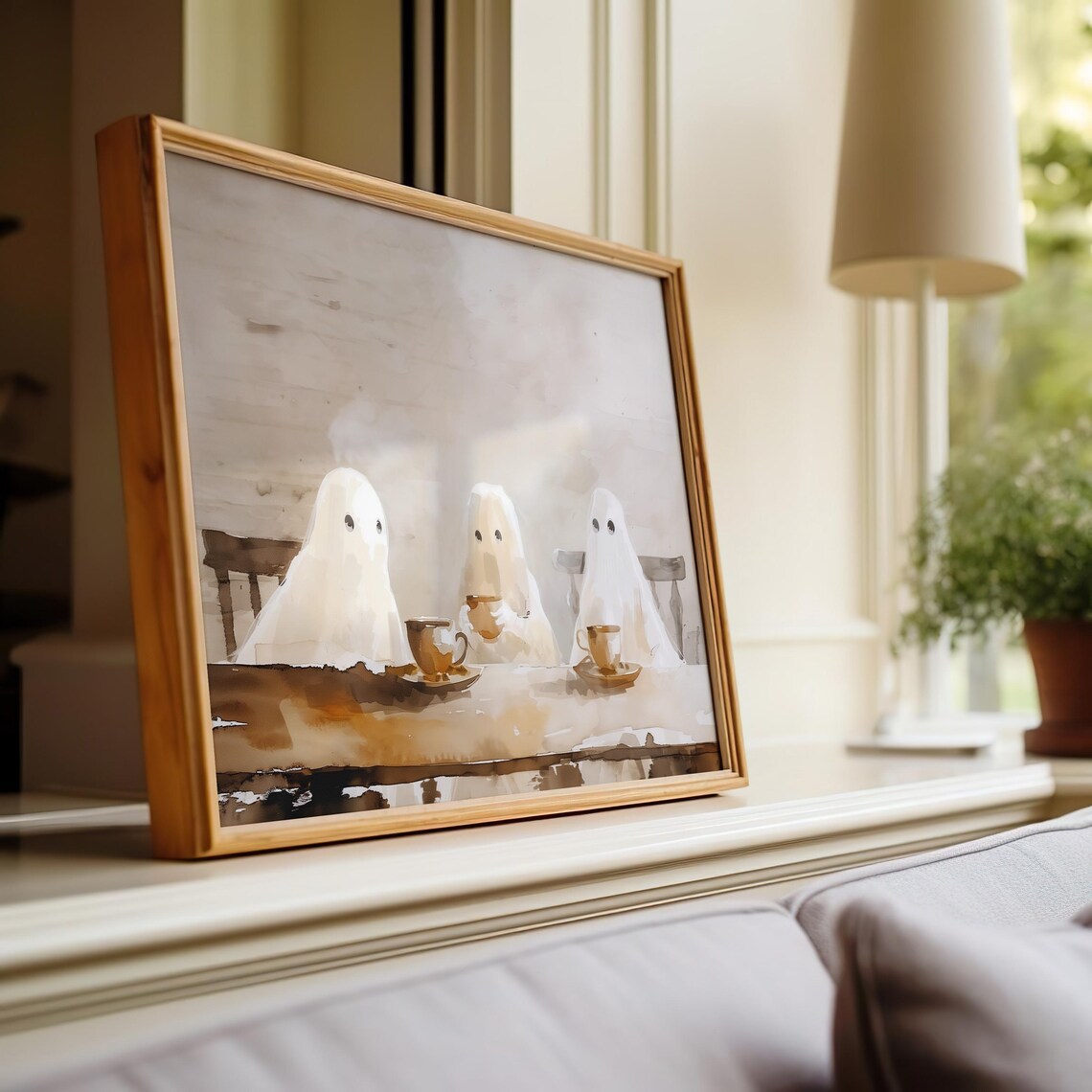 Ghost Tea Party Three Ghosts Drinking Tea Whimsical Halloween Art Print Cozy - Image 2
