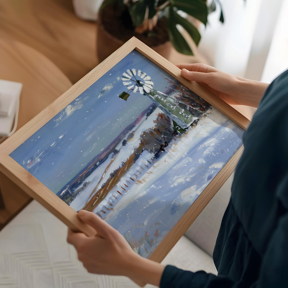Winter Landscape With Windmill, Farm Scene - Image 4