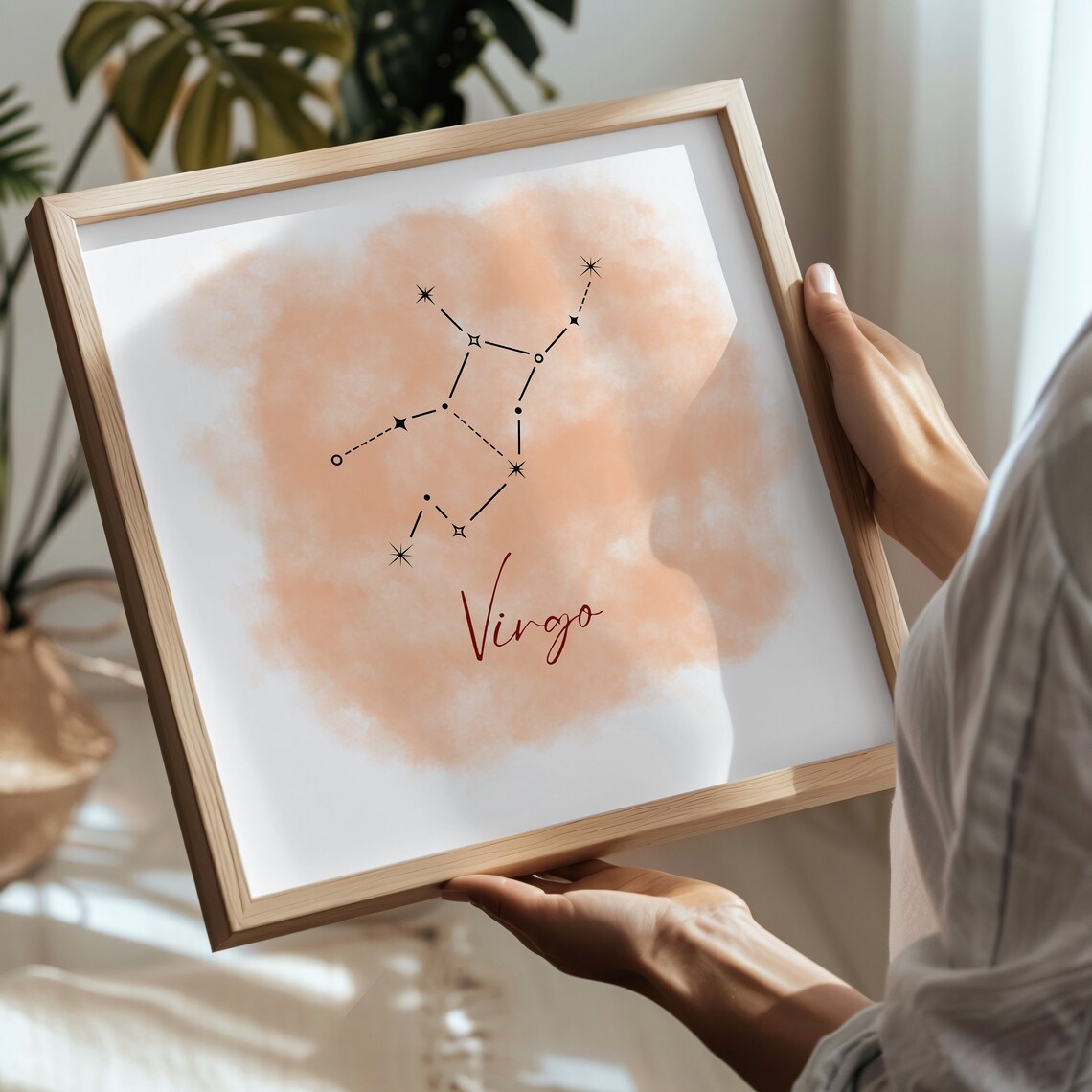 Virgo Constellation Zodiac Star Map Peach Watercolor Astrology Art Print - Image 4