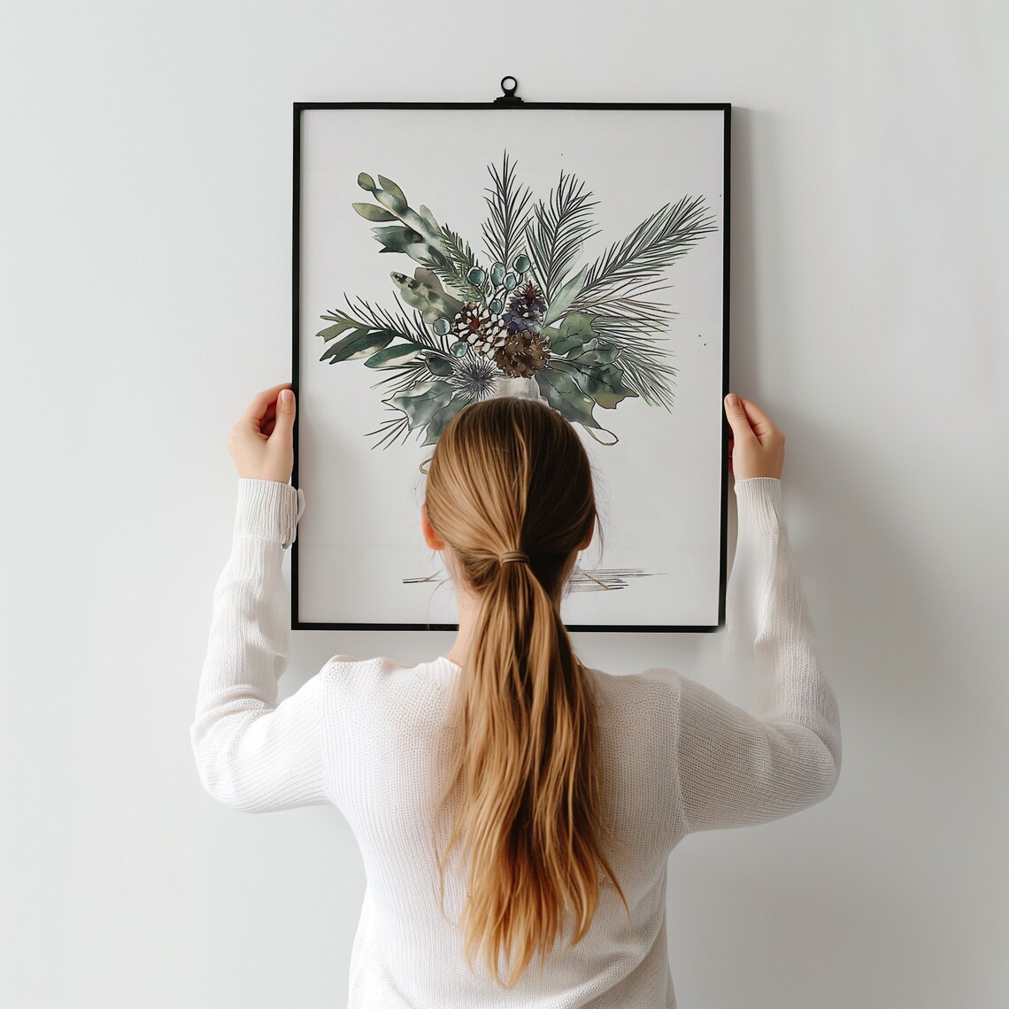 Winter Botanical Bouquet Watercolor Christmas Greenery Jar Art Print - Image 3