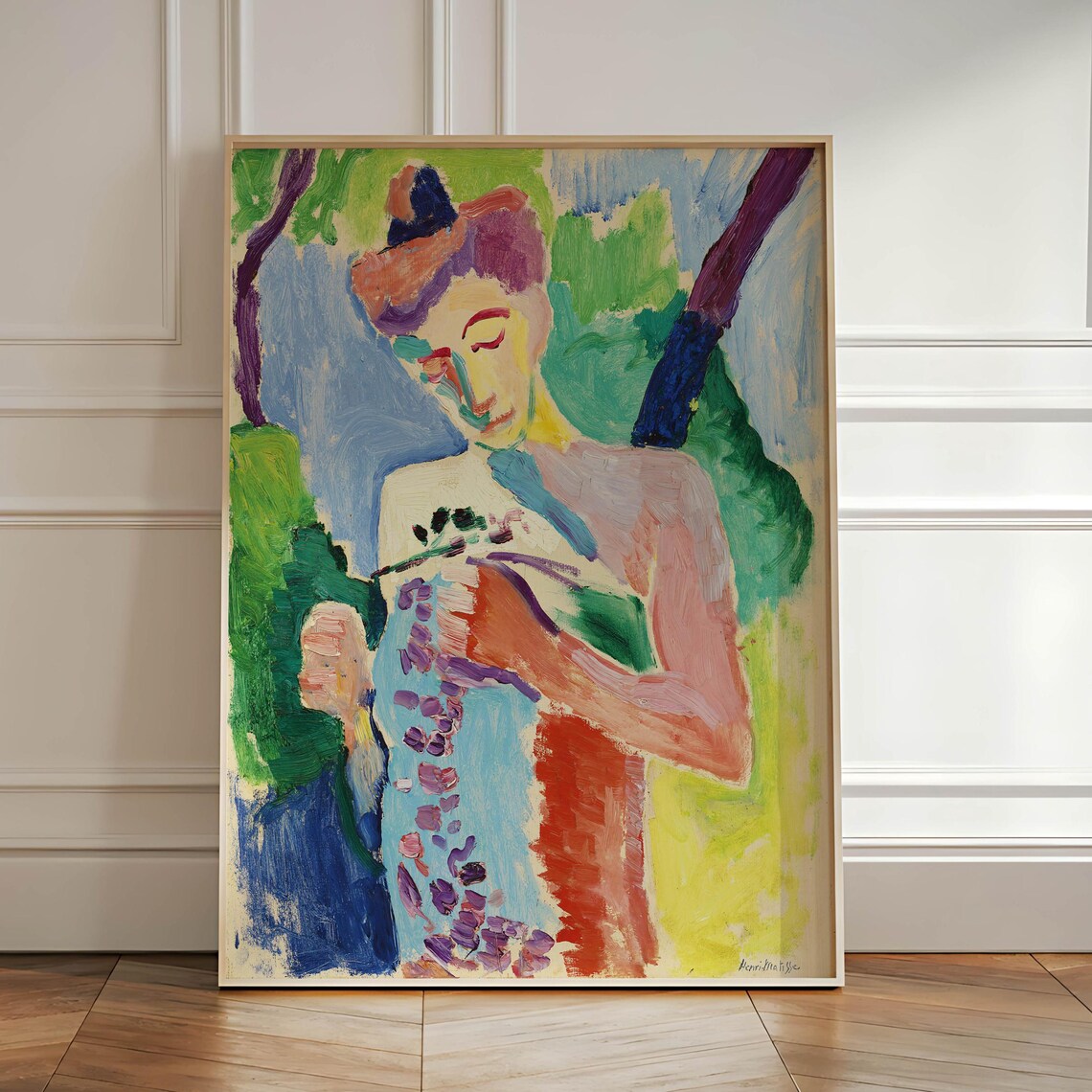 Henri Matisse Style Fauvist Woman with Patterned Cloth Figurative Art Poster