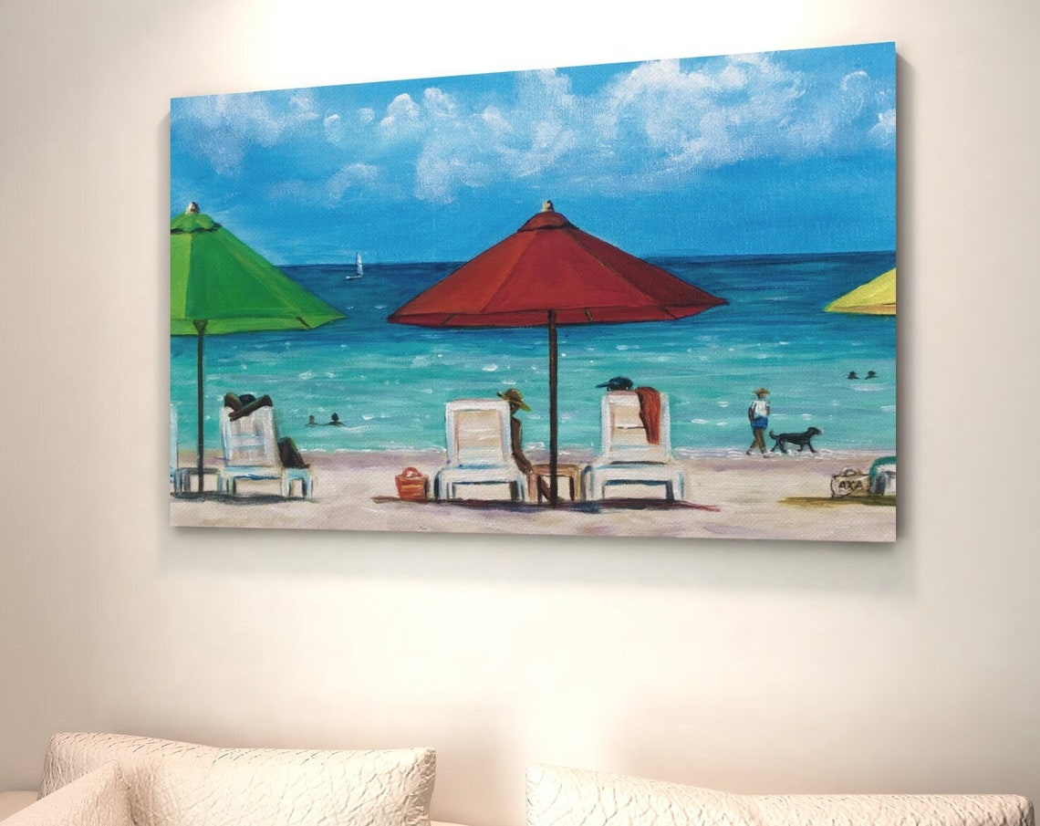 Tropical Beach Umbrellas Lounge Chairs Summer Seaside Day Poster - Image 3
