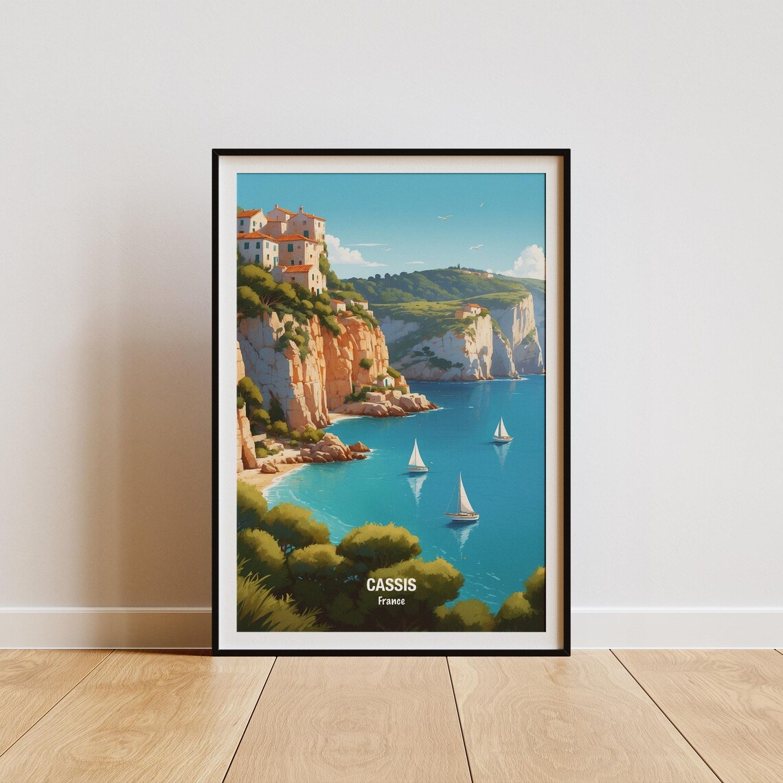 Cassis France Cliffside Village Sailboats Turquoise Bay Poster