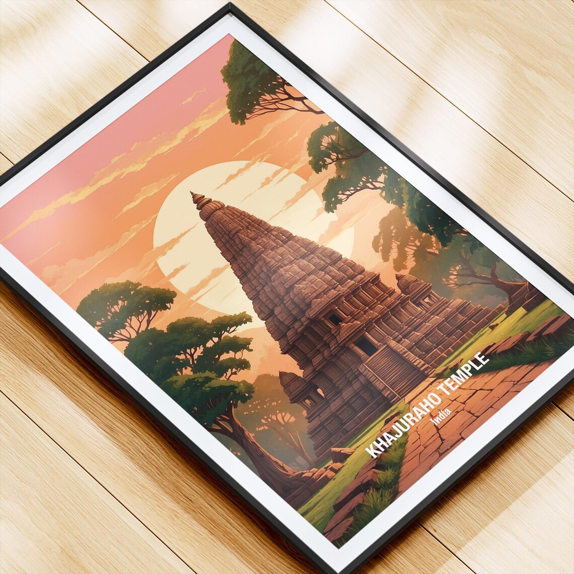 Khajuraho Temple India Ancient Hindu Temple Sunset Golden Poster - Image 4