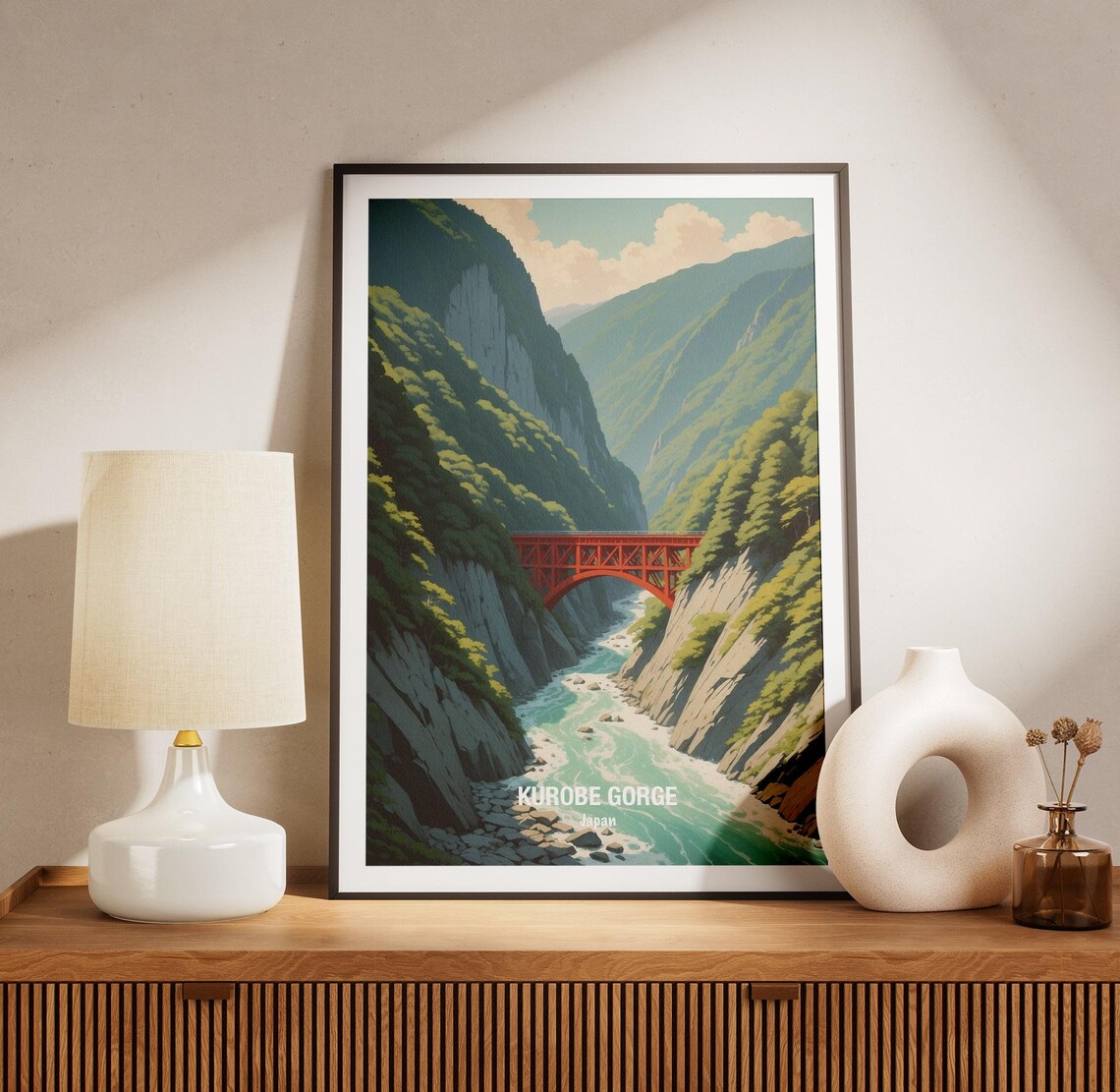 Japan Kurobe Gorge Red Bridge River Canyon Nature Travel Poster - Image 3